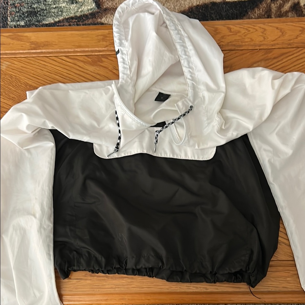 Black and White Hooded Windbreaker